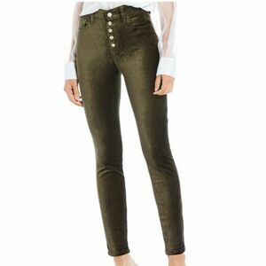 7 For All Mankind High Waist Button Fly Skinny Velvet Pant Olive Green 26 NWT
